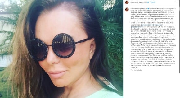 Morte de Cristina Mortágua foi anunciada em rede social da modelo, que está viva, segundo seu filho