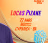 'BBB 24': Lucas Pizane é músico, natural da Bahia e assume gostar dos holofotes