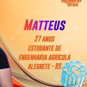 BBB 24: Matteus é estudante de engenharia agrícola