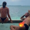 Paolla Oliveira posa sem sutiã nas Maldivas, web flagra Diogo Nogueira 'animado' e volume na sunga rouba a cena: 'Olha a situação'