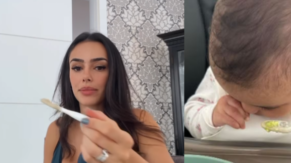 Bruna Biancardi supera incômodo com comida para fazer introdução alimentar de Mavie, sua filha com Neymar: 'Não gosto nem do cheiro'