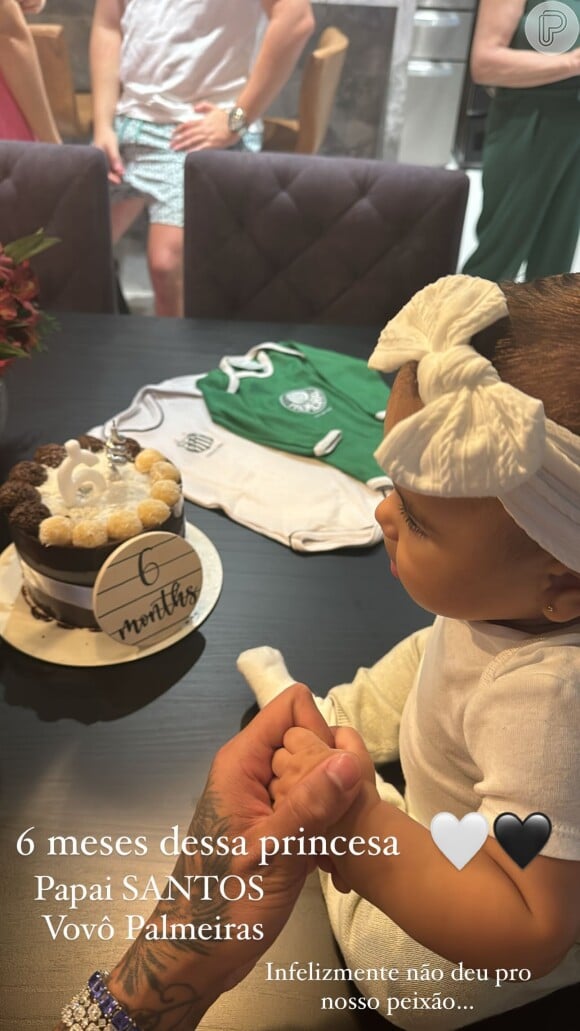 Bruna Biancardi e Neymar Jr. fazem festa de seis meses da bebê Mavie e colocam como tema os times Santos e Palmeiras