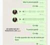 Em conversa no Whatsapp compartilhada nos Stories, ela mostra que as mensagens estão apenas com um risco, sinal de que não foi enviada/lida.