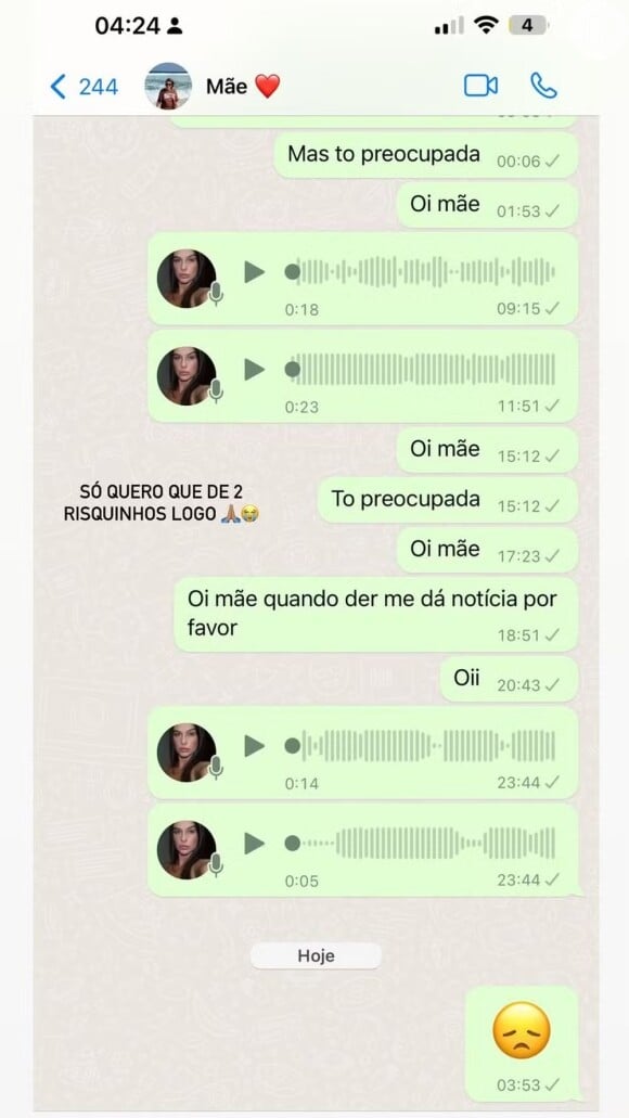 Bárbara Labres compartilhou fotos de tentativa de conversa com os pais que estavam desaparecidos no Rio Grande do Sul