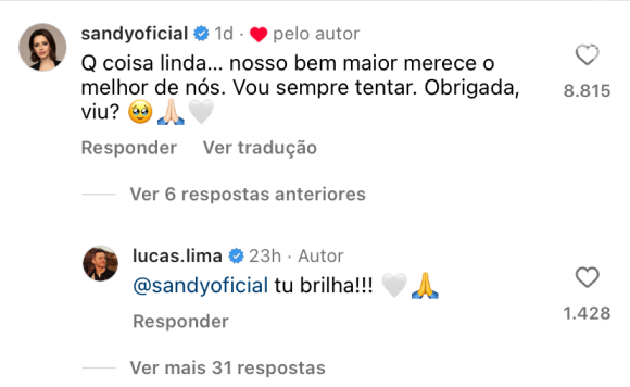Sandy se mostrou emocionada com homenagem de Lucas Lima