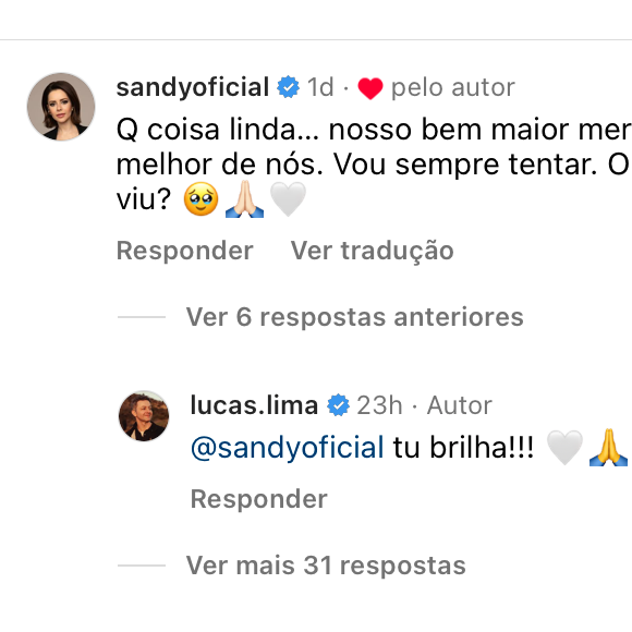 Sandy se mostrou emocionada com homenagem de Lucas Lima