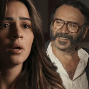 Em 'Renascer', Rachid (Almir Sater) desabafa sobre seus segredos com Sandra (Giulia Buscacio).