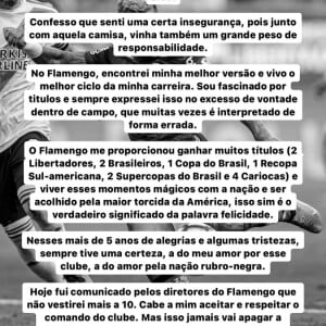 Em um comunicado postado anteriormente, Gabigol lamentou não poder mais usar a camisa 10 do Flamengo