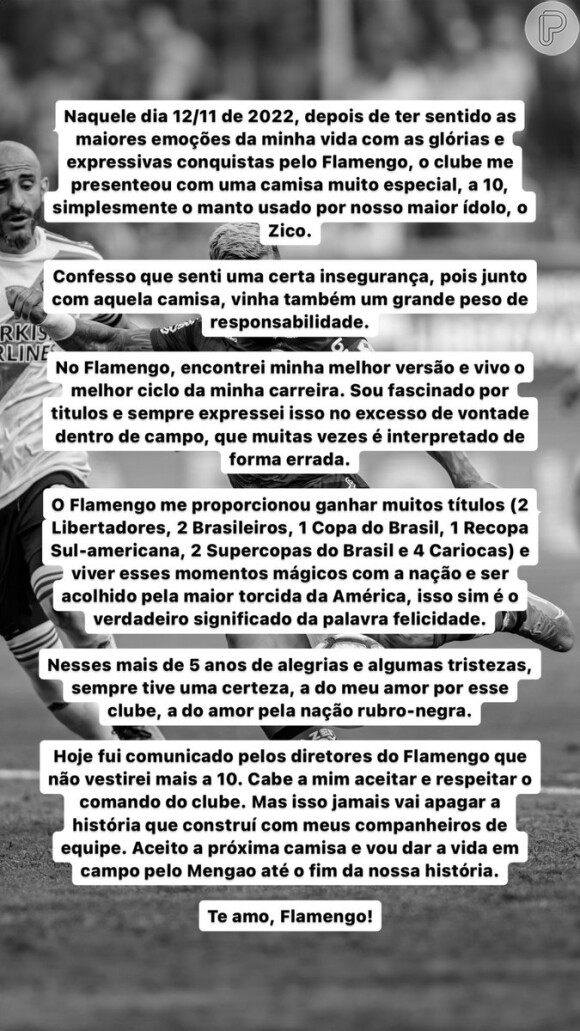 Em um comunicado postado anteriormente, Gabigol lamentou não poder mais usar a camisa 10 do Flamengo