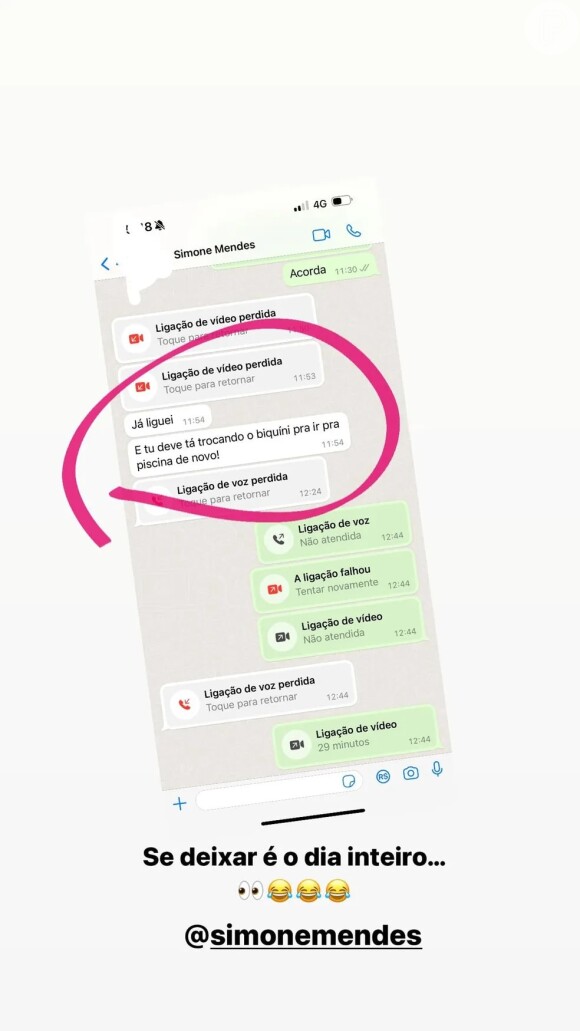 Em seguida, a conversa entre Maiara e Simone Mendes continou no WhatsApp, com várias ligações de vídeo