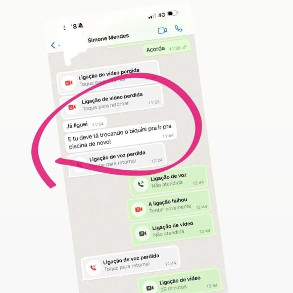 Em seguida, a conversa entre Maiara e Simone Mendes continou no WhatsApp, com várias ligações de vídeo