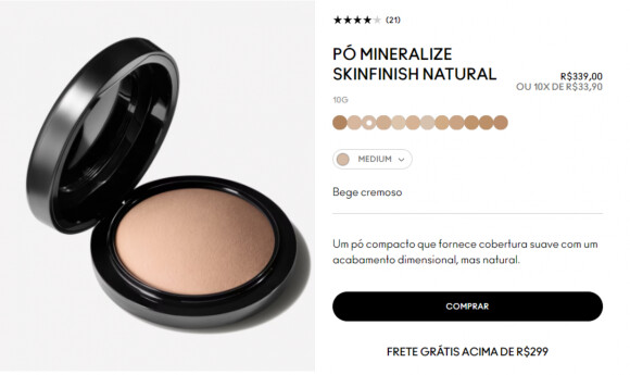 Maquiadora investe no pó compacto M∙A∙C Mineralize Skinfinish Natural, de R$ 339