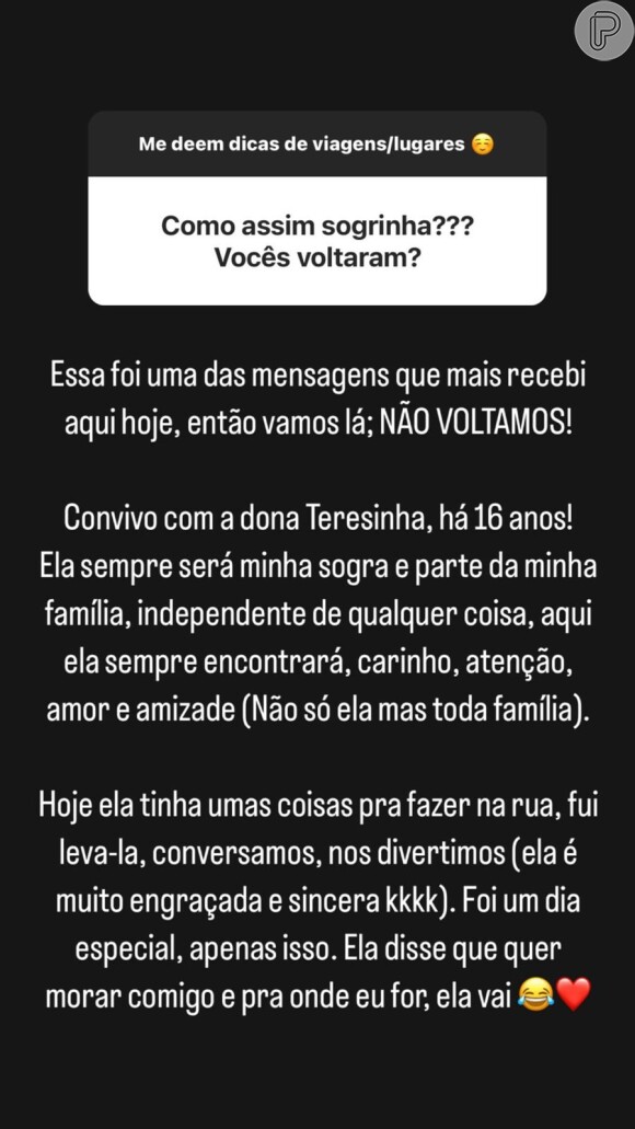 Gracyanne conhece Terezinha Vieira, mãe de Belo, há mais de 15 anos e não pretende cortar relações com ela, mesmo com a separação