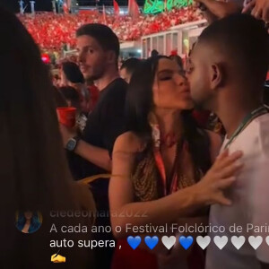 Davi Brito ganha beijo de Tamires Assis, musa do Boi Garantido