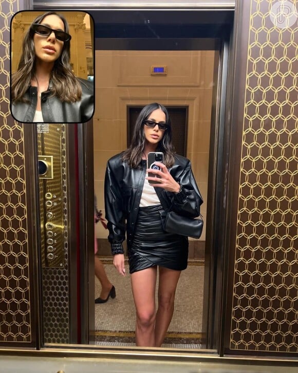 Jaqueta de couro não pode faltar nos looks de viagem de Bruna Marquezine