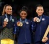 Rebeca Andrade, Simone Biles e Sunisa Lee formaram o pódio individual geral da Ginástica Artística nas Olimpíadas de Paris 2024