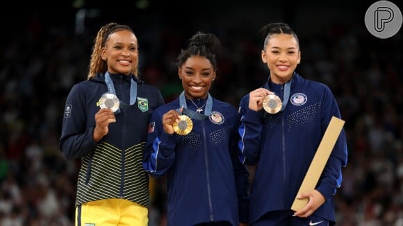 Rebeca Andrade, Simone Biles e Sunisa Lee formaram o pódio individual geral da Ginástica Artística nas Olimpíadas de Paris 2024