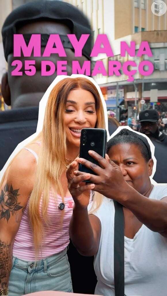 Maya Massafera foi, sim, abordada por diversas pessoas enquanto transitava pela 25 de Março. Em um vídeo publicado no perfil da influencer, ela aparece distribuindo selfies