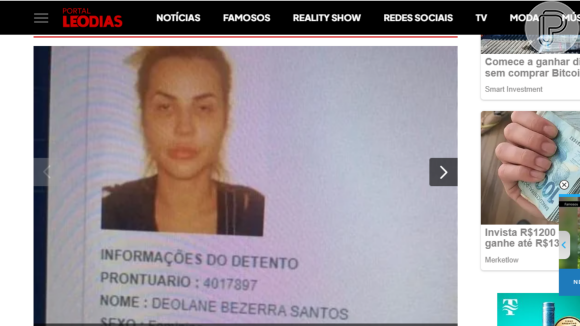 Foto de Deolane Bezerra presa: o site do jornalista Leo Dias divulgou a foto da advogada que foi cadastrada no sistema da Polícia