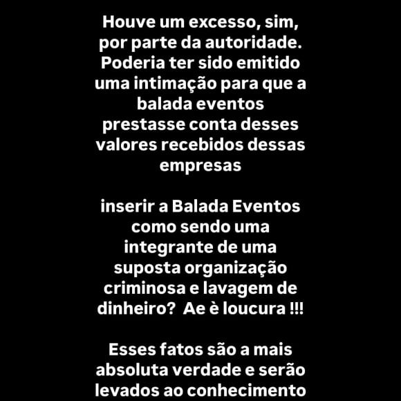 Gusttavo Lima apontou 'excesso' em oeração da Polícia Civil: 'Inserir a Balada Eventos como sendo uma integrante de uma suposta organização criminosa e lavagem de dinheiro? É loucura!'