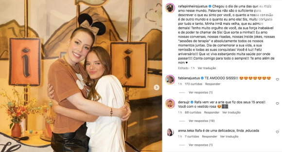 Texto de Rafa Jusus emocionou seguidores e a própria Fabiana Justus, que comentou dizendo que a ama