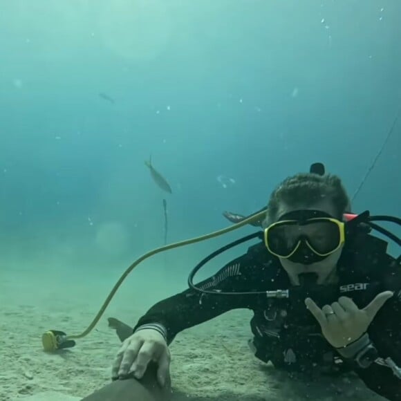 Luciano Huck posa com tubarão no fundo do mar