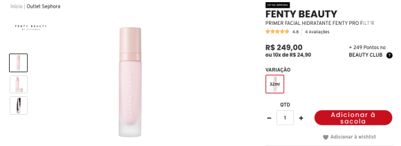 Porém, antes disso tudo, Rihanna usa um primer hidratante facial. Na Fenty Beauty, este produto custa R$ 249