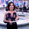 Fátima Bernardes deu um toque mais discreto ao decote e exibiu menos que a jovem atriz da nova novela das nove da TV Globo