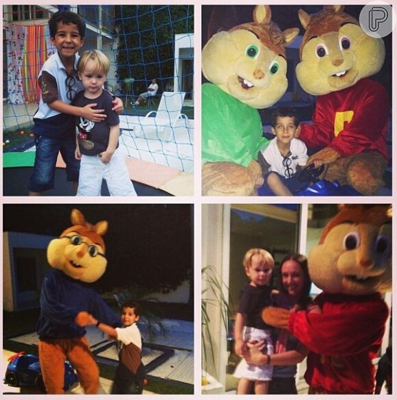 Guy, filho de Danielle Winits e Jonatas Faro, ganha festa com os personagens de 'Alvin e os esquilos'