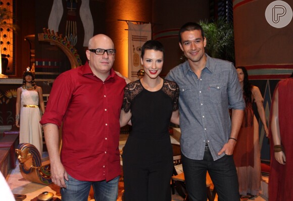 Sandro Rocha, Camila Rodrigues e Sergio Marone na coletiva de imprensa da novela 'Os Dez Mandamentos'