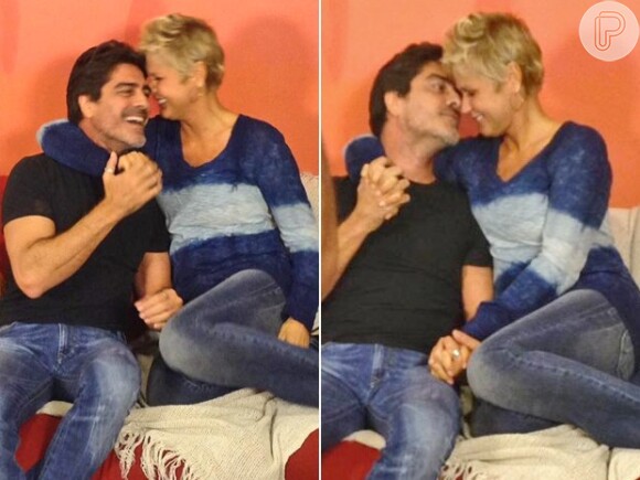 Xuxa posa com Junno Andrade nos bastidores do programa 'TV Xuxa'