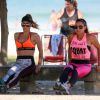 Exibindo boa forma e vestindo look de academia, Danielle Winits se exercitou na praia da Barra da Tijuca, Zona oeste do Rio de Janeiro, neste domingo, 12 de junho de 2015, ao lado de sua personal
