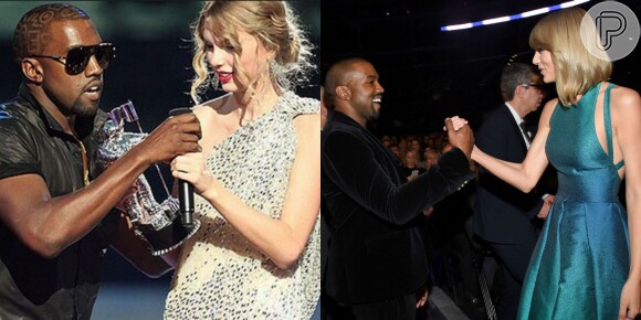 Kanye West tirou o microfone da mão de Taylor Swift no VMA de 2009. Os dois fizeram as pazes no Grammy 2015.