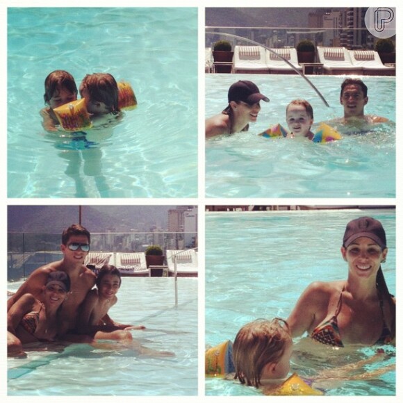 Danielle se diverte na piscina do hotel Fasano