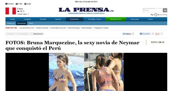 Marquezine ganhou destaque na imprensa peruana