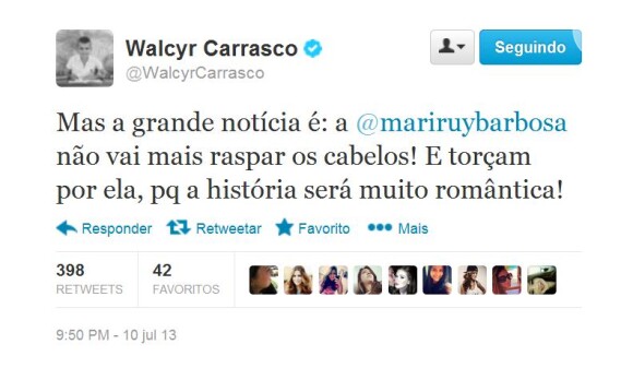 Walcyr Carrasco, autor de 'Amor à Vida', gostaria que Marina Ruy Barbosa queria raspar a cabeça da atriz para drama da personagem Nicole, mas decidiu atender o público