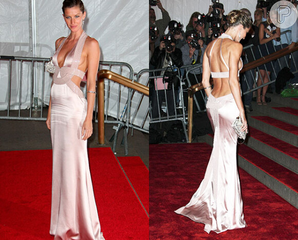 Em 2008, Gisele Bündchen abusou nos recortes do vestido usando no MET Gala. A top brasileira usou um modelo feito de seda e com um decote profundo nas costas para passar pelo red carpet