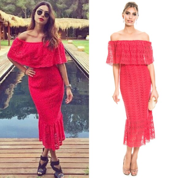Thaila Ayala escolheu um vestido vermelho da marca Aya para um evento de dia e ao ar livre em Ibiza, na Espanha. A peça, que custa R$2.910, pode ser alugada por R$465