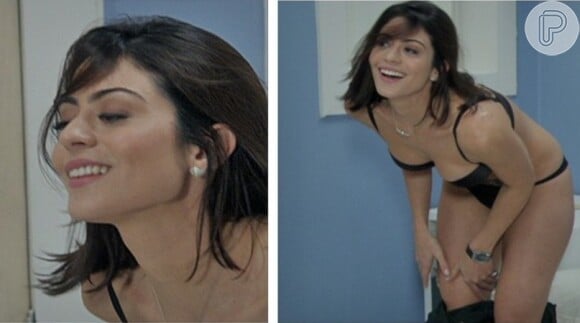 Silvia (Carol Castro) fica só de lingerie para Michel (Caio Castro), em cena de 'Amor à Vida'