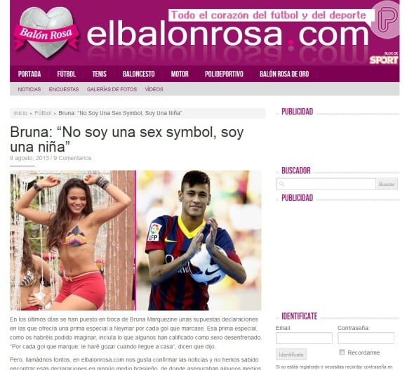 O 'El Balón Rosa' destacou a frase de Marquezine durante um evento promocional. A atriz diz na manchete: 'Não sou um símbolo sexy, sou uma menina'