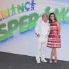 Fátima Bernardes usou o vestido da grife Carolina Herrera para apresentar o programa 'Encontro com Fátima Bernardes' especial 'Criança Esperança'