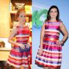 Marina Ruy Barbosa e Fátima Bernardes usam o mesmo vestido da grife Carolina Herrera, apenas com dois dias de diferença, em 31 de agosto de 2013