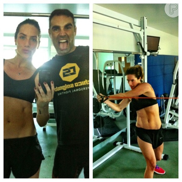 Para manter o corpo em forma e a barriga sarada, Giovanna é fiel aos treinos pesados com o personal trainer Chico Salgado