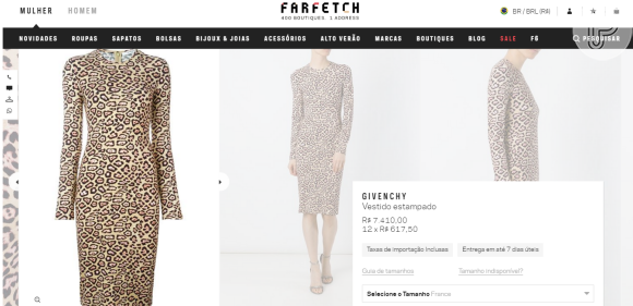 O vestido pode ser comprado por cerca de R$ 7 mil em lojas onlines no Brasil