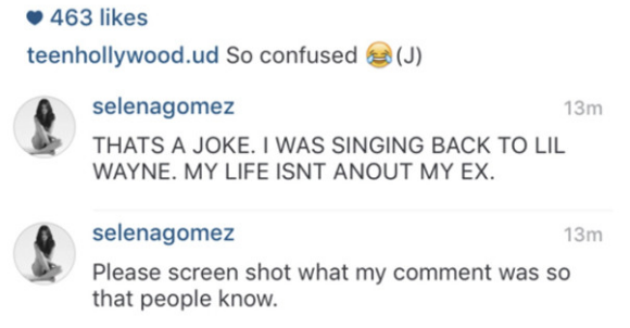 Selena Gomez se irrita com seguidores após eles afirmarem que ela fazia drama na rede social