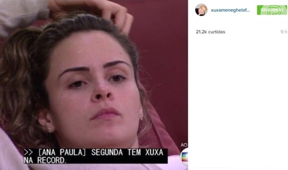 Xuxa compartilhou momento no qual Ana Paula, do 'BBB16', citou seu programa na TV Record