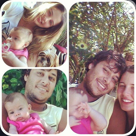 Debby Lagranha e seu marido, Leandro Franco, posam com a filha, Maria Eduarda, de quase 4 meses