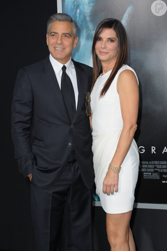 Sandra Bullock e George Clooney divulgam o filme 'Gravity' em Nova York, nos Estados Unidos, em 1 de outubro de 2013