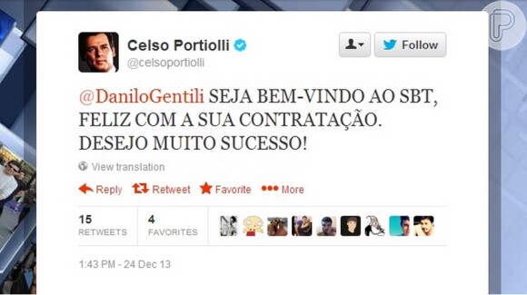 Logo depois que publicou a mensagem para Danilo Gentili, Celso Portiolli viu que cometeu a gafe, já que nem o apresentador e nem o SBT tinham confirmado nada, e apagou o post