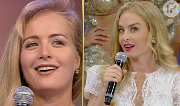 Durante o programa, Angélica relembrou o tempo em que estreou na TV Globo e fez pose ao rever uma imagem antiga
